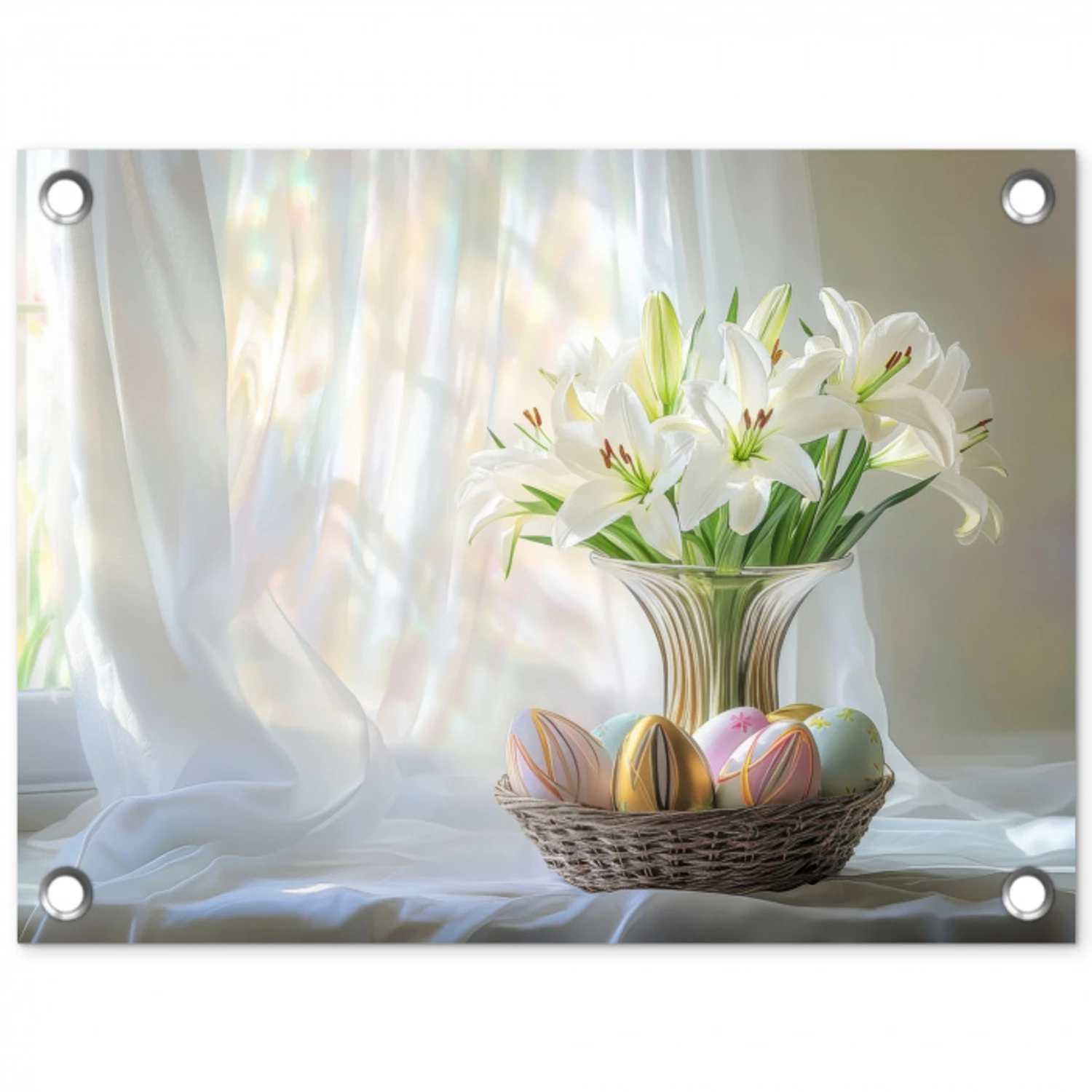 Vaas - Eieren - Bloemen tuinposter los doek klein -3d