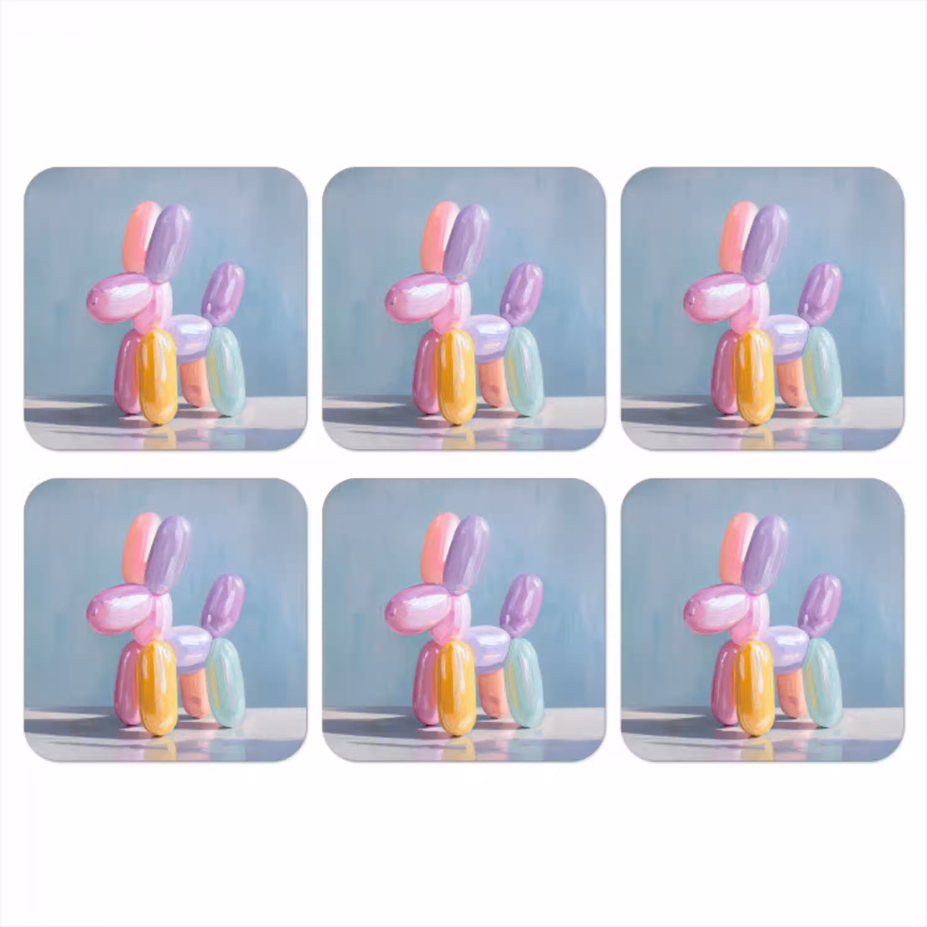 Dier - Ballon - Pasteltinten - Glanzend onderzetter kurk middel -3d
