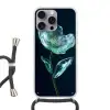 Bladeren - Bloem - Glazen - Donkerblauw Hoesje iPhone 16 Pro Max met koord klein -3d