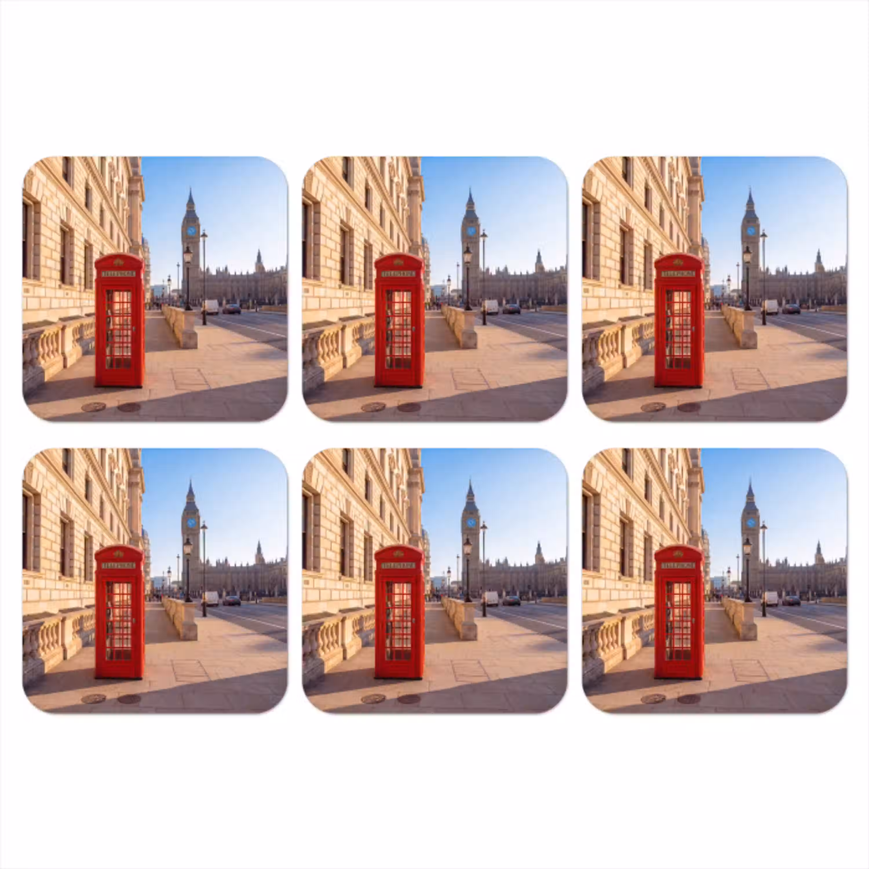 Telefooncel - Rood - Londen - Stad - Architectuur onderzetter kurk middel -3d