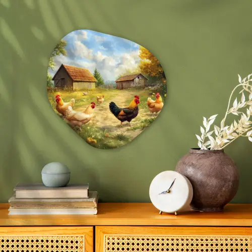 Kippen - Landelijke rust - Natuur Wandcirkel Organisch Forex 3mm klein -sfeer2
