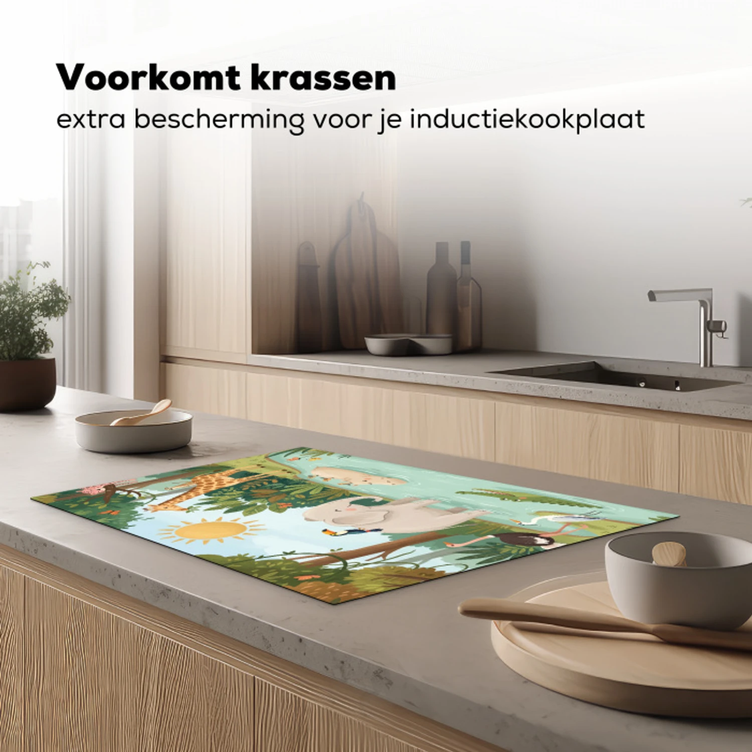 Jungle - Oase - Dieren - Kleurrijk Inductie beschermer vinyl 3mm klein -sfeer1