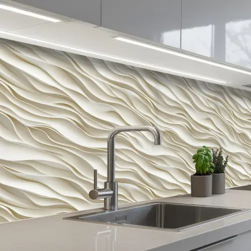 Golven - Wit - Minimalistisch keuken achterwand 2 middel 871 -3d_schuin