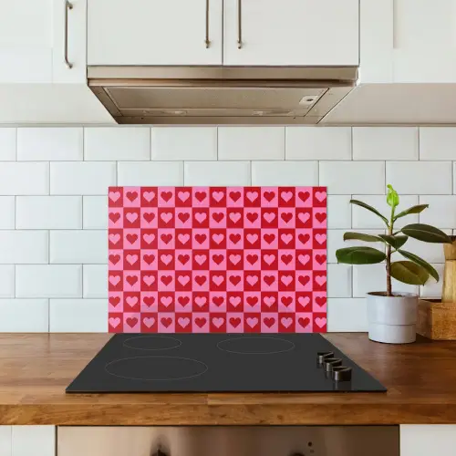 Rood - Roze - Schaakbord - Valentijn keuken achterwand spatscherm klein -sfeer2