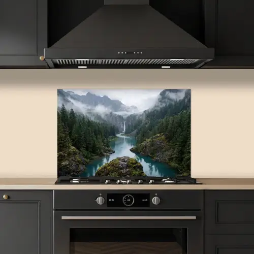 Waterval - Bomen - Bergen keuken achterwand spatscherm klein -sfeer1