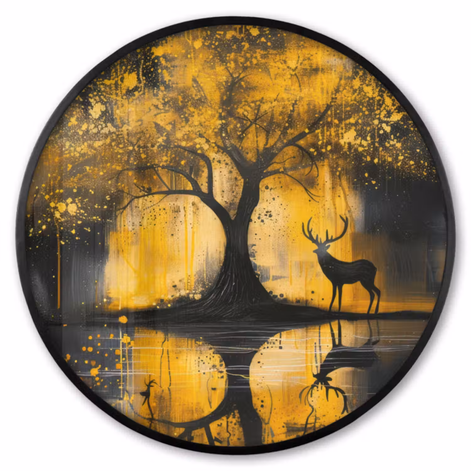 Ronde fotolijst - Boom - Verflook - Hert - Natuur - Goud