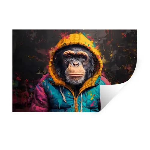 Graffiti - Chimpansee - Jas - Aap - Verf Muursticker klein -3d