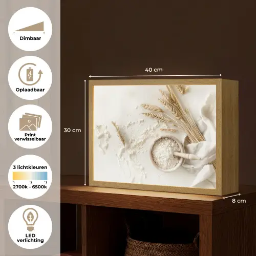 Bloem - Hout - Tarwe Light Box met batterij (Wandlamp) middel -USP_websiteoverzichtNL