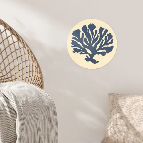 Blauw koraal - Vertakkingen - Beige Wandcirkel behangsticker klein -sfeer4