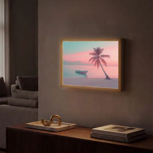 Zee - Boot - Zonsondergang Light Box met batterij (Wandlamp) middel -sfeer1