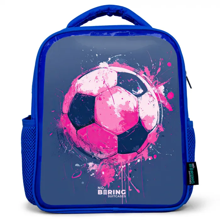 Voetbal -  Verf - Roze - Blauw Kinderrugzak - Blauw middel -3d