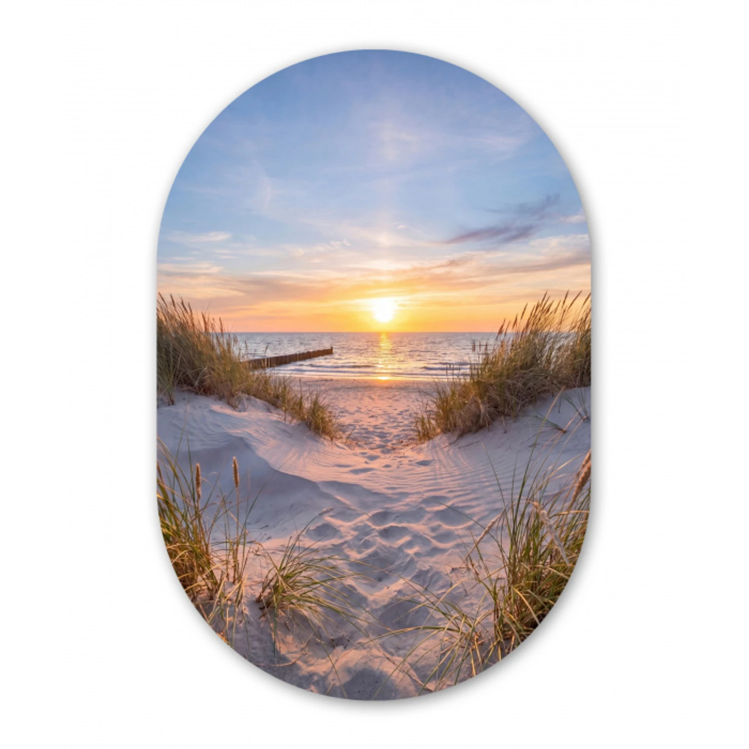 Strand - Zonsondergang - Natuur - Landschap Wandcirkel Ovaal Aluminium middel -3d
