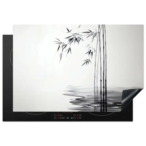 Bamboestammen - Water - Minimalistisch - Wit Inductie beschermer vinyl 3mm klein -3d