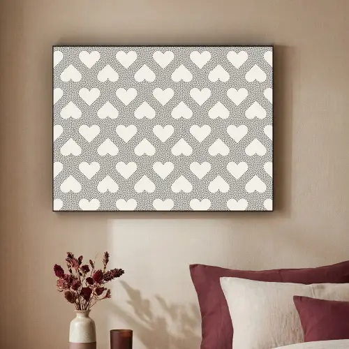 Stippen - Hart - Zwart - Wit Textielframe zwart klein 947 -sfeer1
