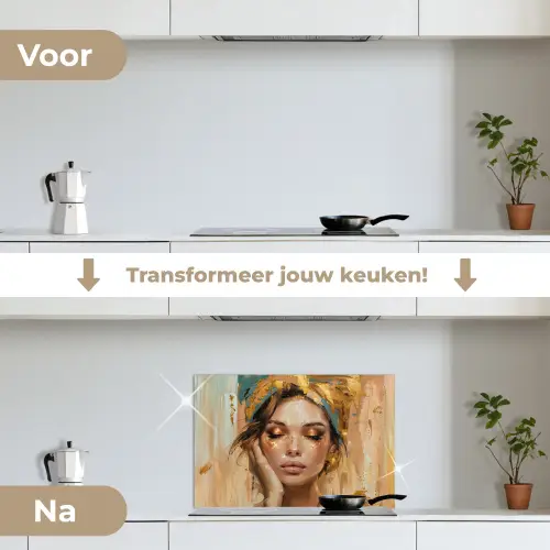 Vrouwen - Portret - Luxe - Goud keuken achterwand spatscherm klein -voor_na_NL