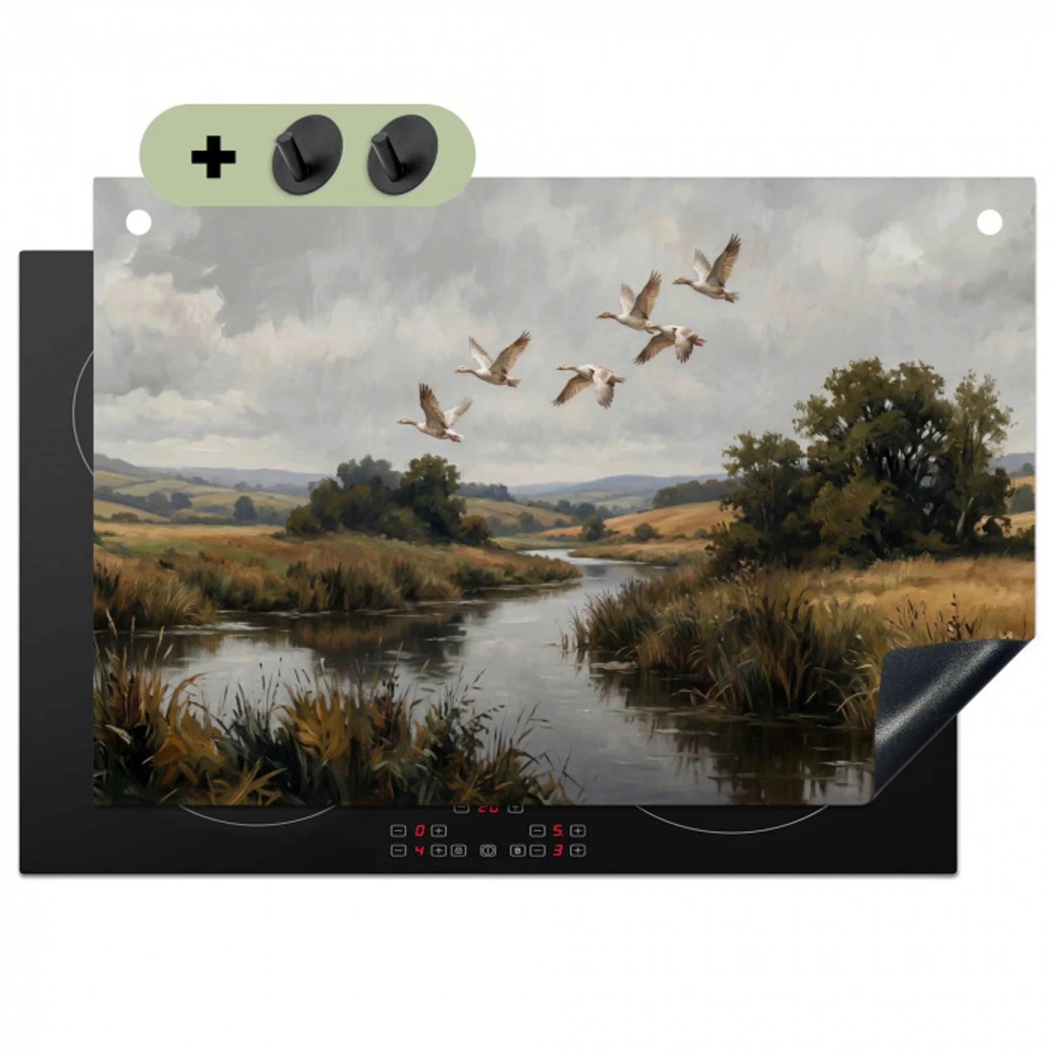Eenden - Rivier - Landschap - Vlucht - Nostalgisch Inductie beschemer met haakjes klein -3d