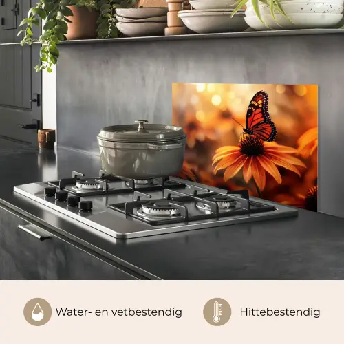 Vlinder - Bloemen - Oranje keuken achterwand spatscherm klein -usp_NL