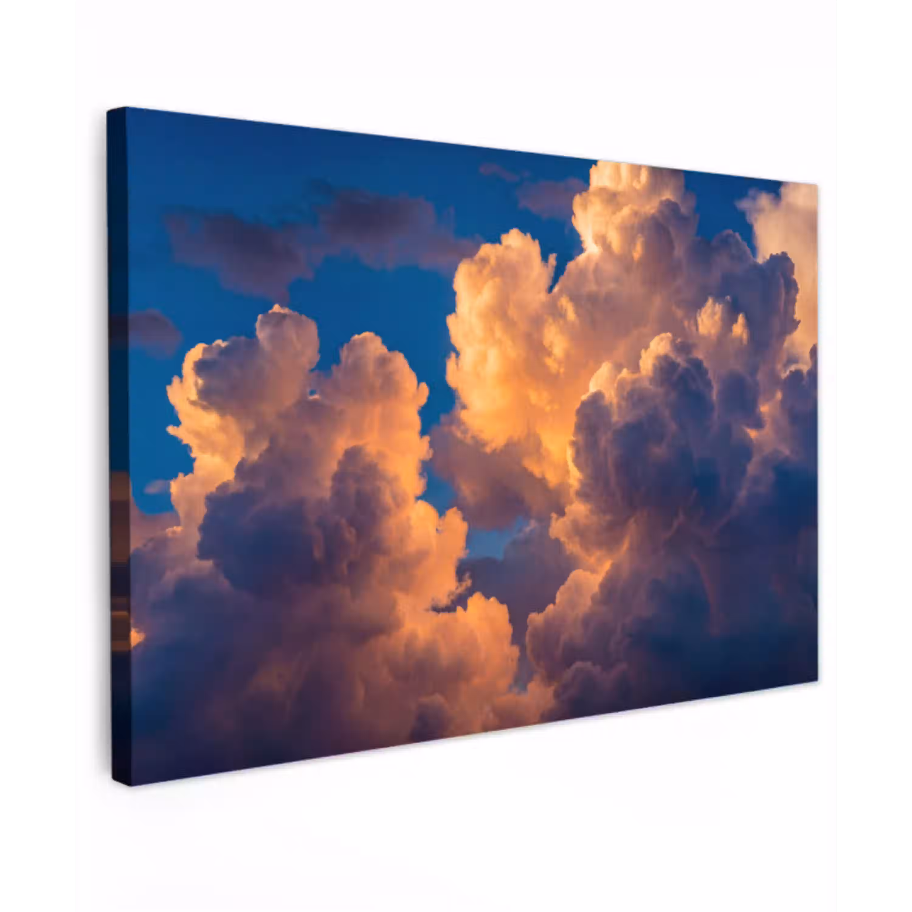 Wolken - Zonsondergang - Natuur - Oranje - Blauw Tuinposter op houten frame 2 cm dik klein -3d