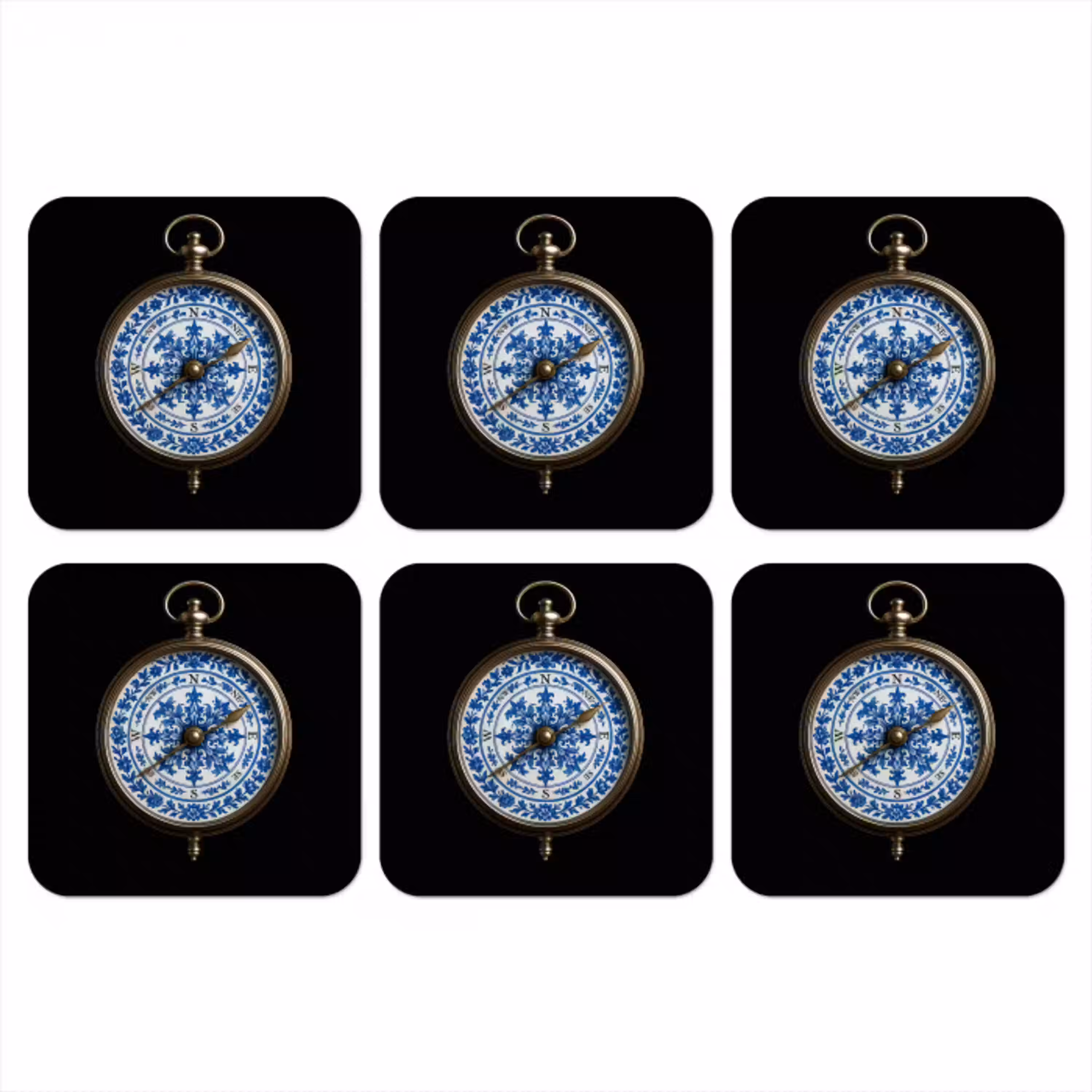 Kompas - Delfts blauw - Zwart onderzetter kurk middel -3d