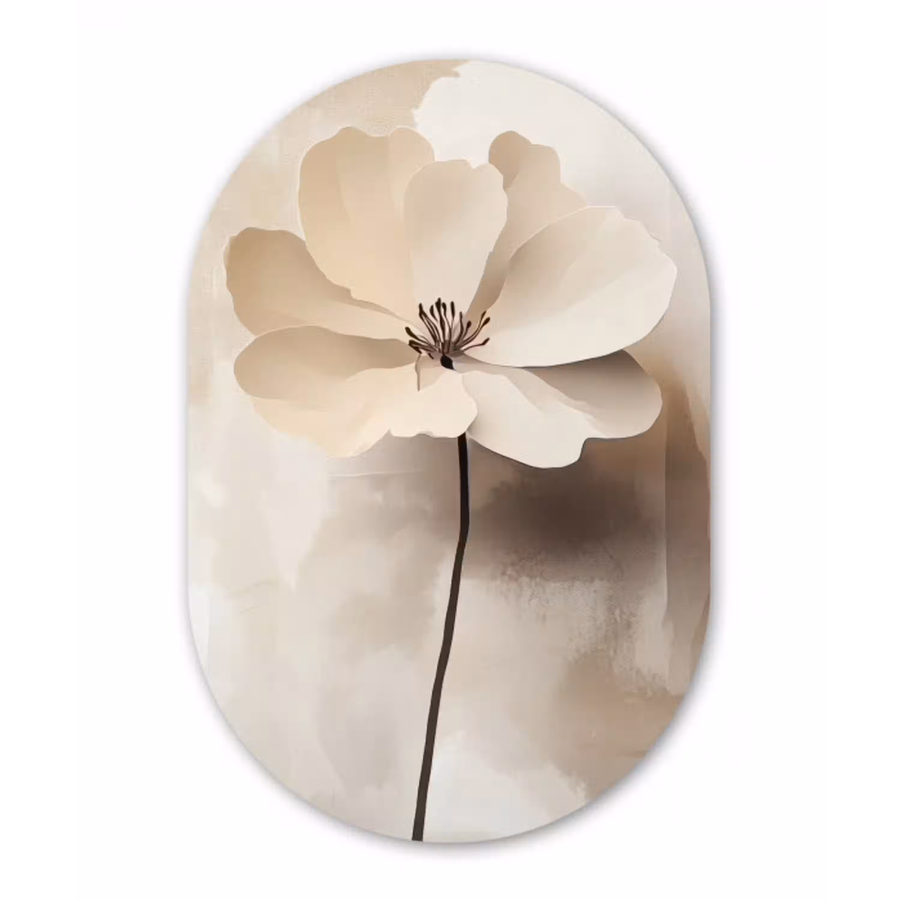 Bloem - Beige - Verf - Schaduw Wandcirkel Ovaal Glas middel -3d
