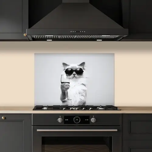 Kat - Zonnebril - Wijnglas - Langharig keuken achterwand spatscherm klein -sfeer1