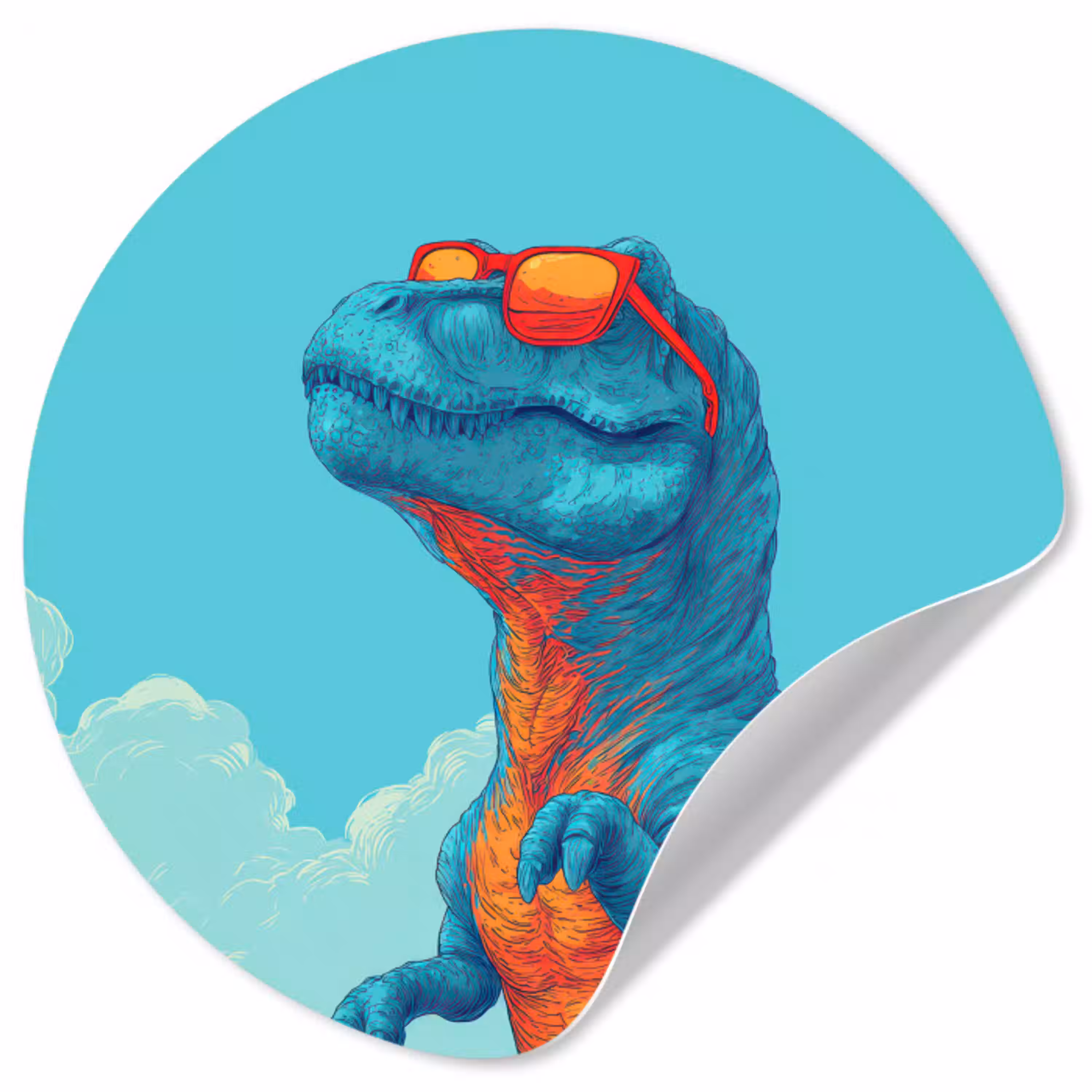 T-Rex - Blauw - Wolken - Zonnebril Wandcirkel behangsticker klein -3d