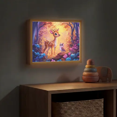 Hertje - Uil - Fantasie - Bos Light Box met batterij (Wandlamp kind) middel -sfeer5_kind