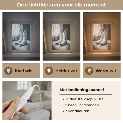 Wijn - Cowboylaarzen - Raamlicht - Wit Light Box met kabel (Tafellamp) klein -USP_lichtkleurNL