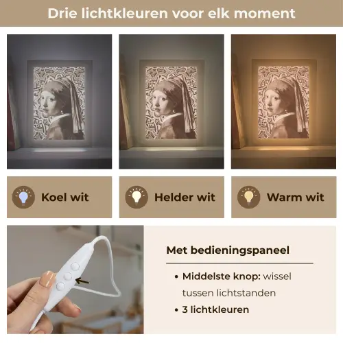 Meisje met de parel - Johannes Vermeer - Sepia Light Box met kabel (Wandlamp) klein -USP_lichtkleurNL