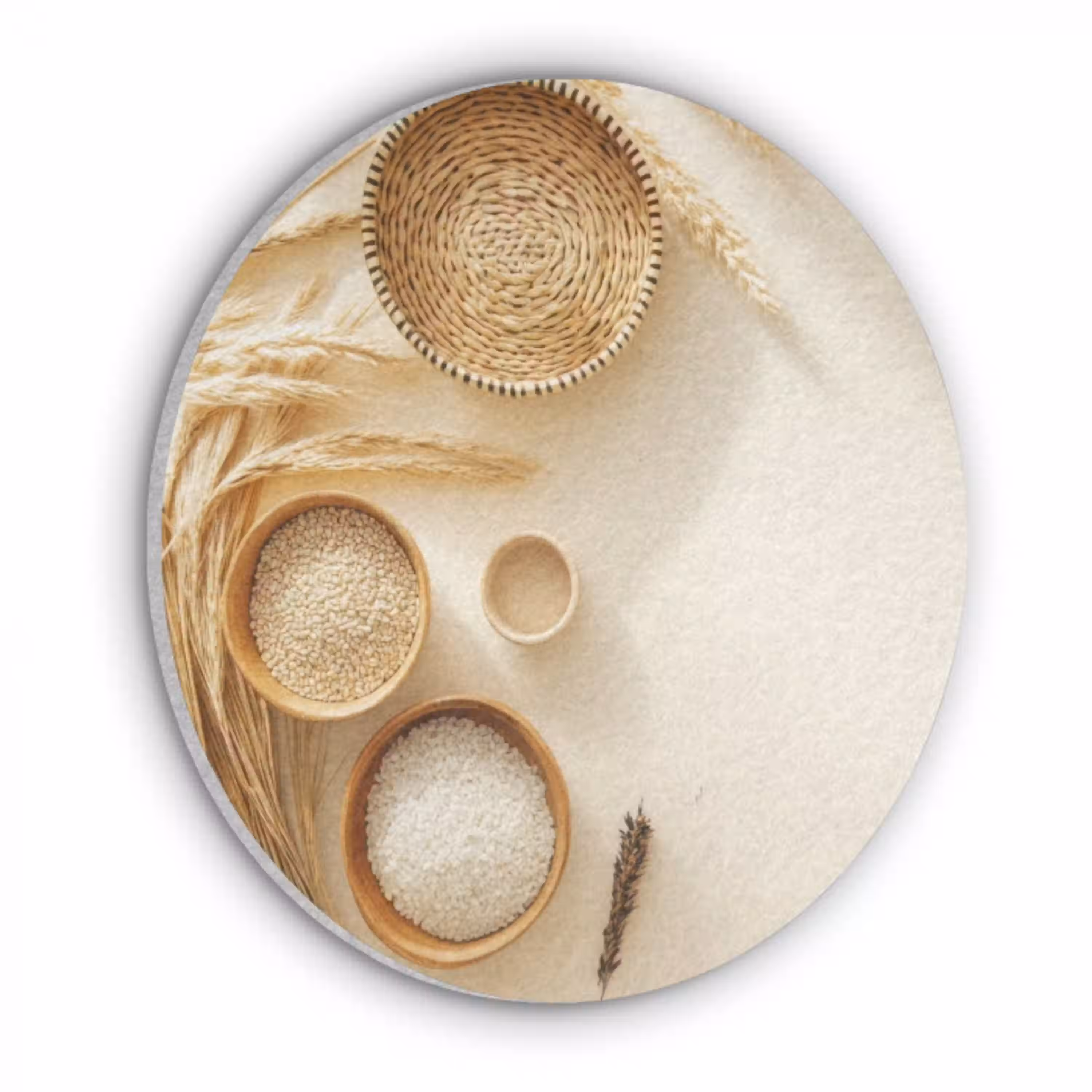 Granen - Hout - Kom - Beige Akoestische PET Vilt - Rond klein -3d