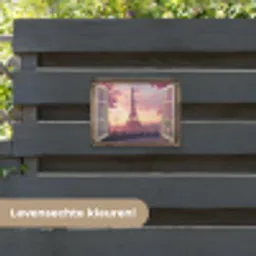 Doorkijk - Parijs - Eiffeltoren - Roze - Kersenbloesem tuinposter los doek klein -sfeer3