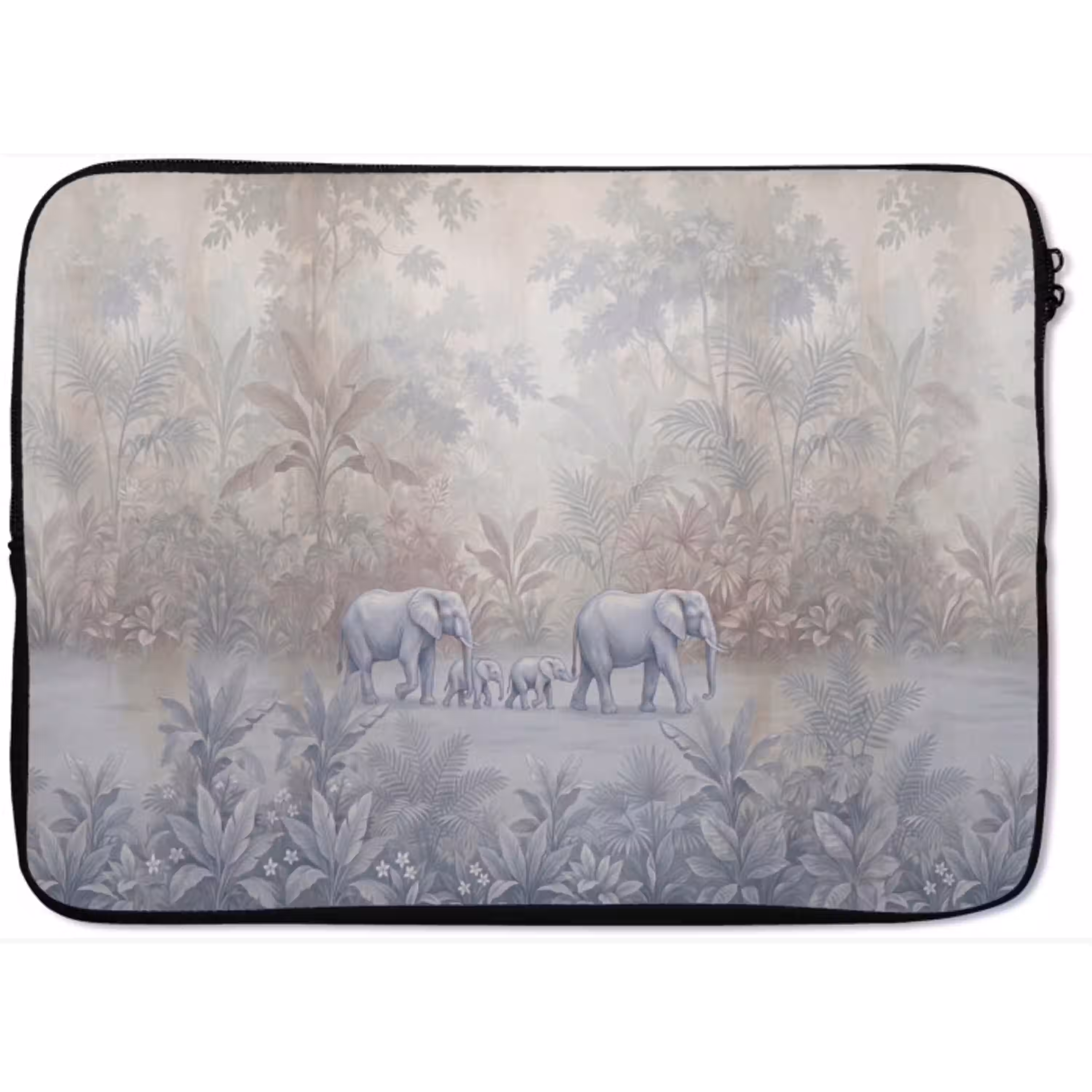Olifant - Familie - Jungle - Illustratie - Grijs laptophoes neopreen klein -zkaufland3dotto