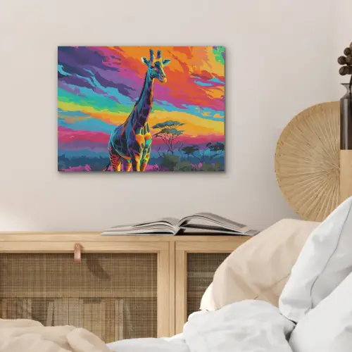 Giraffe - Savanna - Lucht - Gekleurd PET vilt klein -sfeer3
