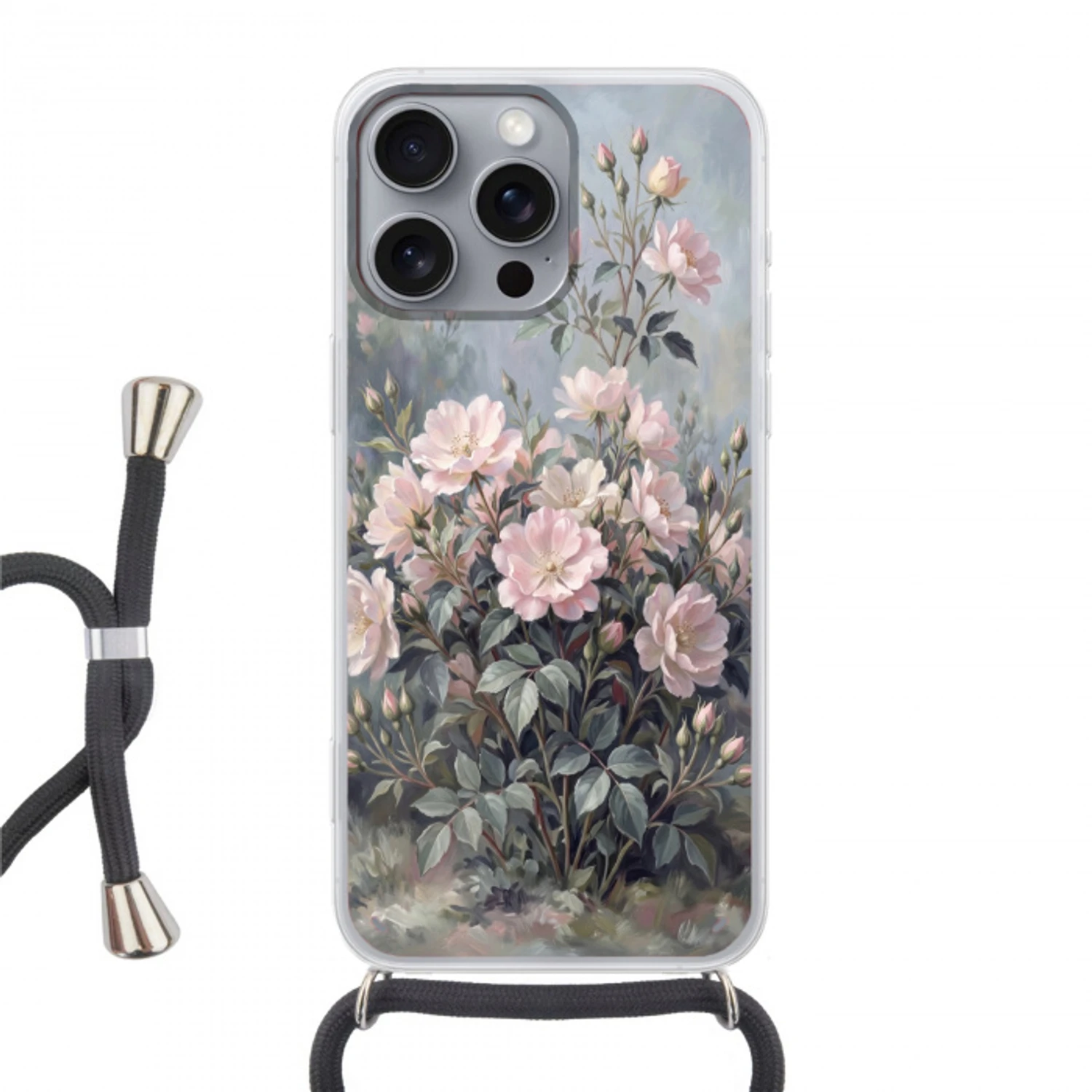 Rozen - Illustratie - Roze Hoesje iPhone 16 Pro Max met koord klein -3d