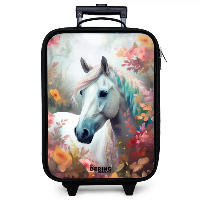 Wit paard omringd door bloemen Kinderkoffer - Zwart klein -zzz_website3d