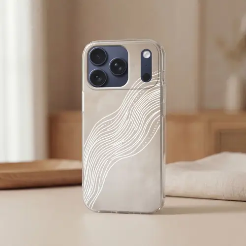 Golvende lijnen - Vloeiend - Zandkleurig Telefoonhoesje iPhone 17 Pro klein -sfeer2