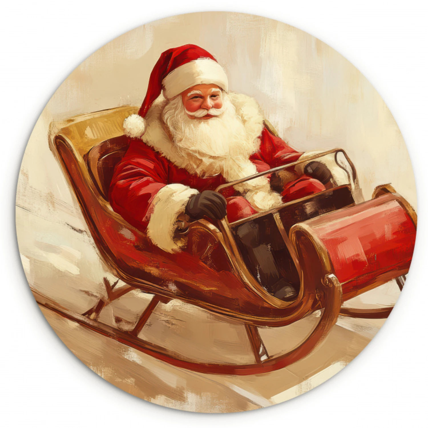 Kerst - Slee - Kerstman Wandcirkel kunststof plaat 5mm dik klein -3d