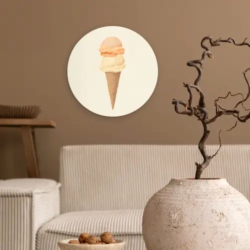 Minimalistisch - Schepijs - Hoorntje - Beige Wandcirkel plexiglas klein -sfeer1