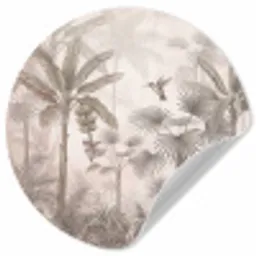 Jungle - Banenboom - Kolibrie - Beige Wandcirkel behangsticker klein -3d