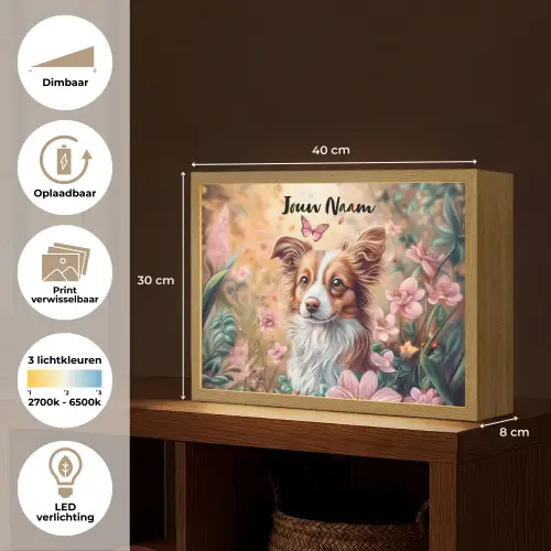 Hond - Bloemen - Roze Light Box met batterij (Wandlamp kind) middel -USP_websiteoverzichtNL