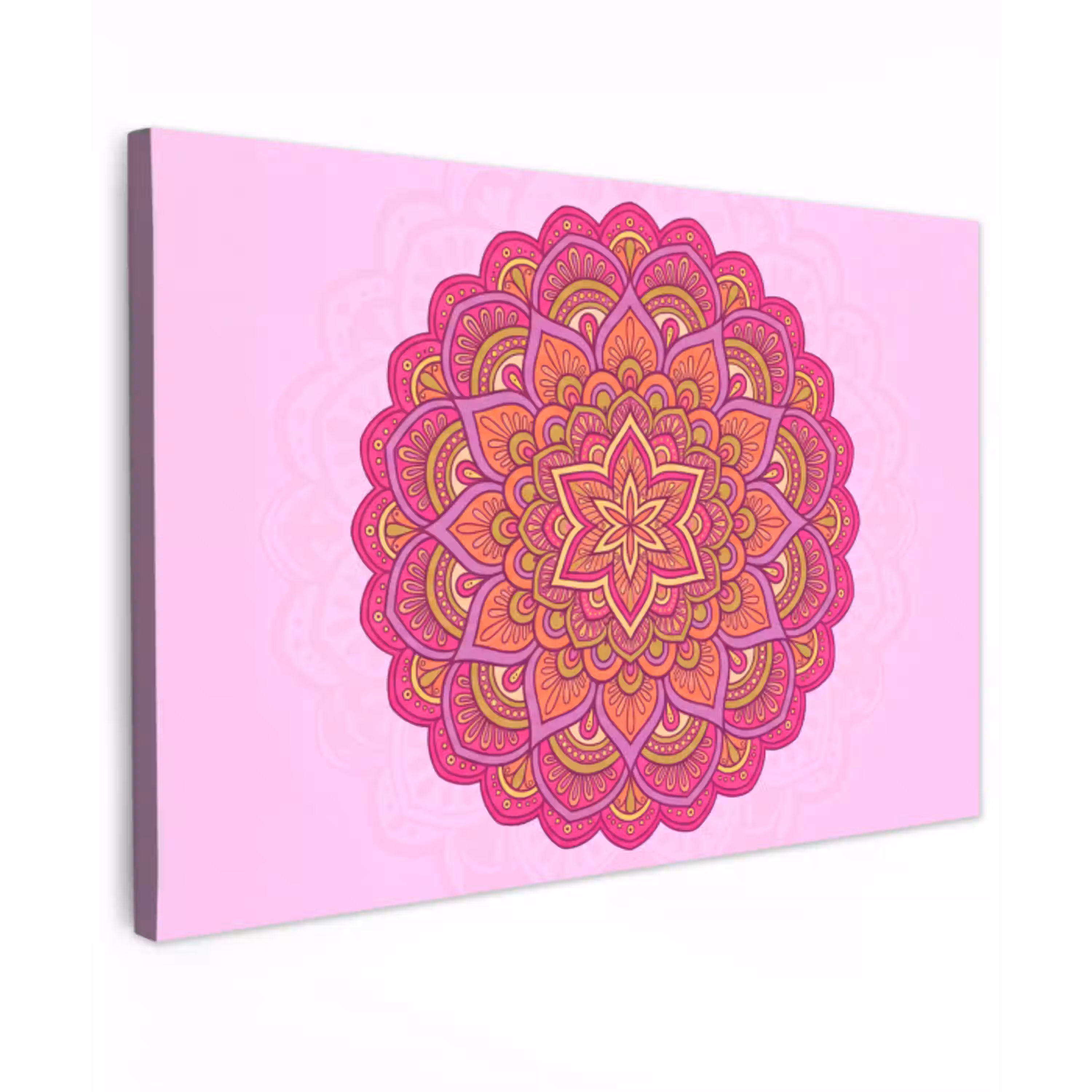 Mandala - Cirkel - Spiritueel - Oosters - Roze Tuinposter op houten frame 2 cm dik klein -3d