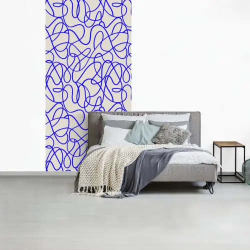 Patronen - Beige - Blauw - Lijnen fotobehang vinyl groot 64 -slaapkamer