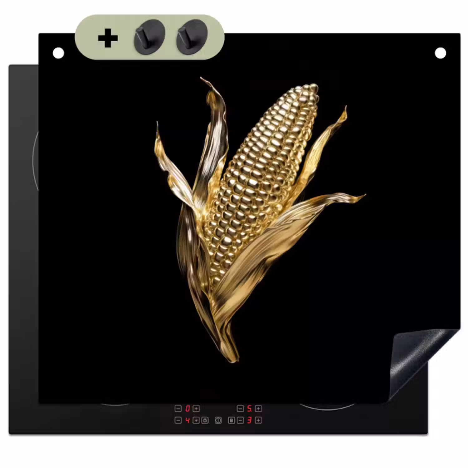 Inductie beschermer en spatscherm (2in1) - Mais - Eten - Goud - Zwart