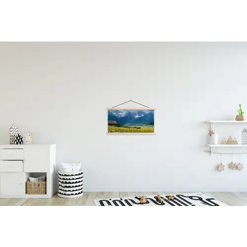 Alpen - Weide - Bergen - Koeien textielposter latten blank klein -kinderkamer