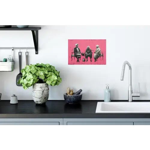 Graffiti - Vintage - Zwart - Street art - Roze - Banksy Muursticker klein -keuken