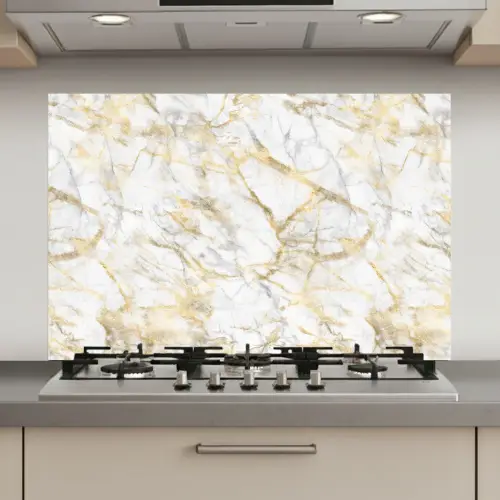 Marmer - Wit - Expressief - Goudaccenten keuken achterwand spatscherm klein 900 -3d_website