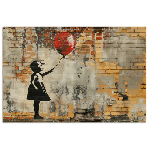 Graffiti - Banksy - Meisje - Street art poster papier klein -3d