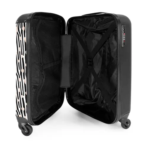 Patronen - Zwart - Wit - Minimalisme NBS - Handbagage koffer - Unisex middel -binnenkant