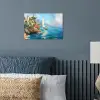 Zeilboot - Rotsen - Kust - Huizen poster papier klein -sfeer2