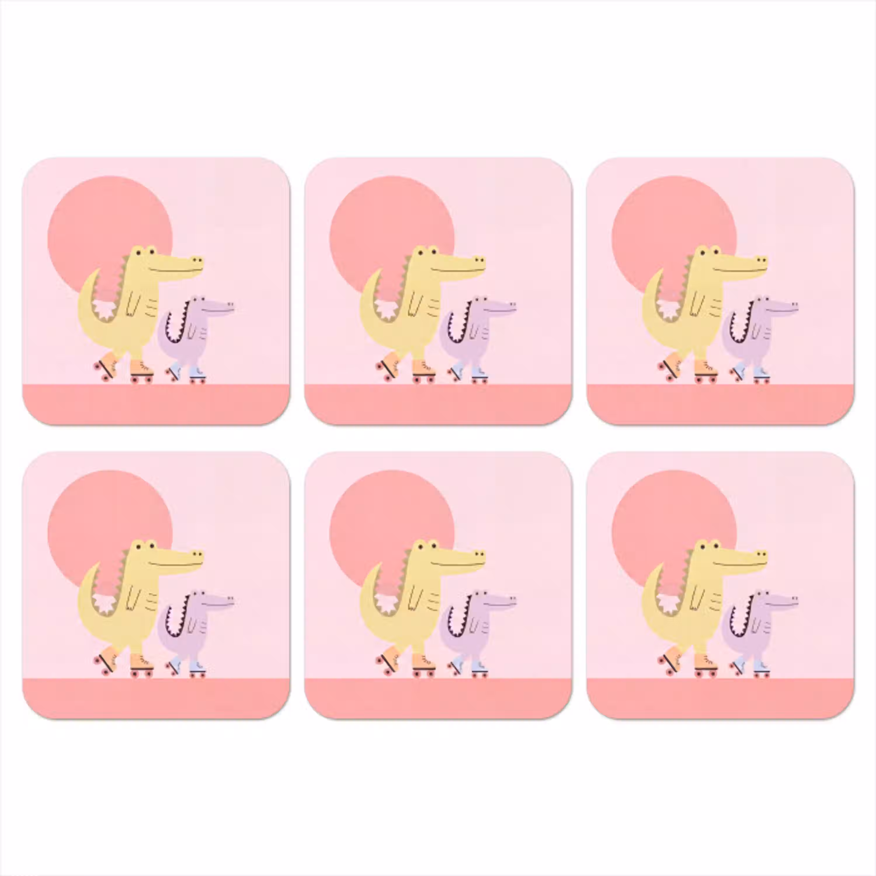 Dieren - Skaten - Illustratie - Speels - Roze onderzetter kurk middel -3d